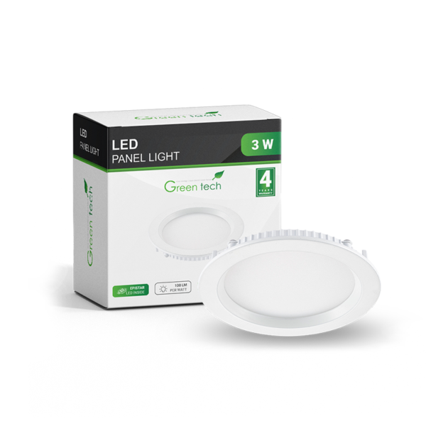 LED panel Green Tech 3W, 4200K, ugradni, okrugli